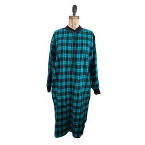 Vintage 90's Honors Intimates Plaid Flannel Nightgown Green Black S NWT